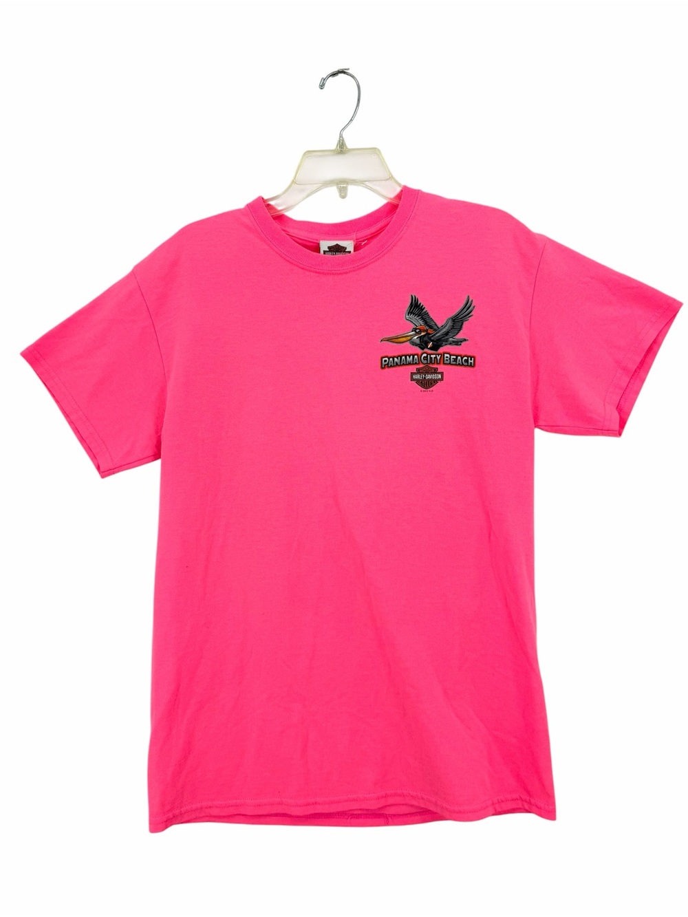 Harley-Davidson Neon Pink Panama City Beach Crewneck Tee with Logo Tag